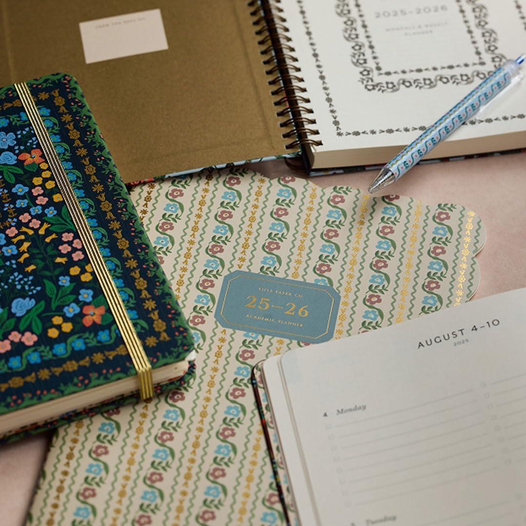 imageRIFLE PAPER CO 2026 Delphine 12Month Academic Planner Aug 2025 July 2026 ThreadStitch Binding 975quot L x 775quot W Metallic Gold Foil Accents Monthly Pages ampamp Note Section