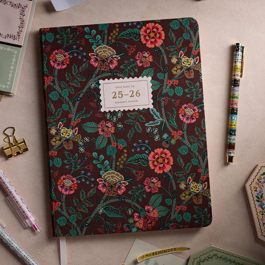 imageRIFLE PAPER CO 2026 Gracie 12Month Academic Planner Aug 2025 July 2026 ThreadStitch Binding 962quot L x 718quot W Metallic Gold Foil Accents Monthly Pages ampamp Note Section