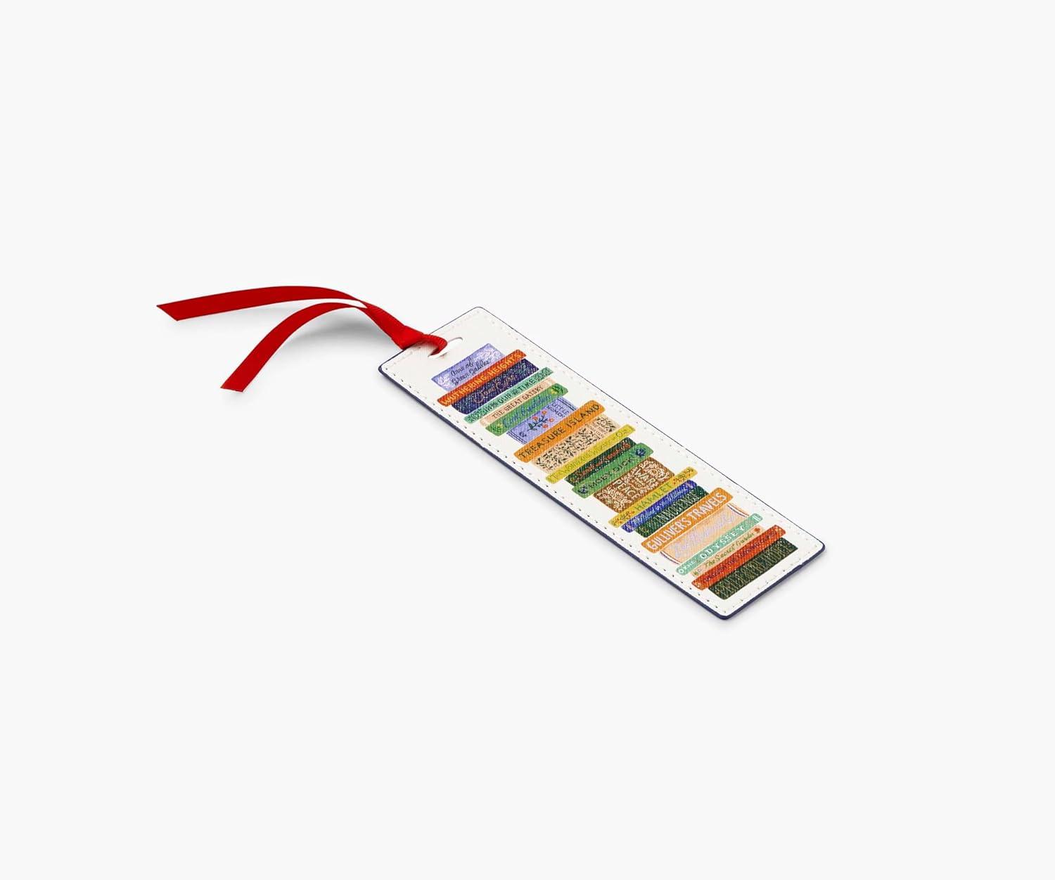 imageRIFLE PAPER CO Book Club Bookmark 6quot L x 175quot W Saffiano PU with a Grosgrain Ribbon Metallic Gold Foil Logo Perfect for Book Lovers Writers ampamp Readers