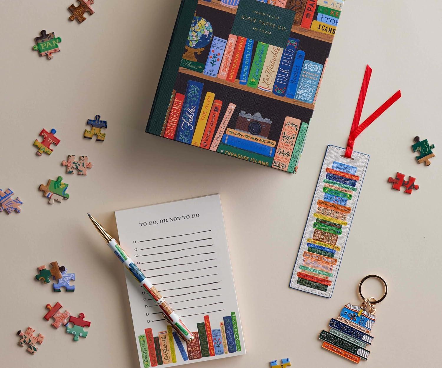 imageRIFLE PAPER CO Book Club Bookmark 6quot L x 175quot W Saffiano PU with a Grosgrain Ribbon Metallic Gold Foil Logo Perfect for Book Lovers Writers ampamp Readers