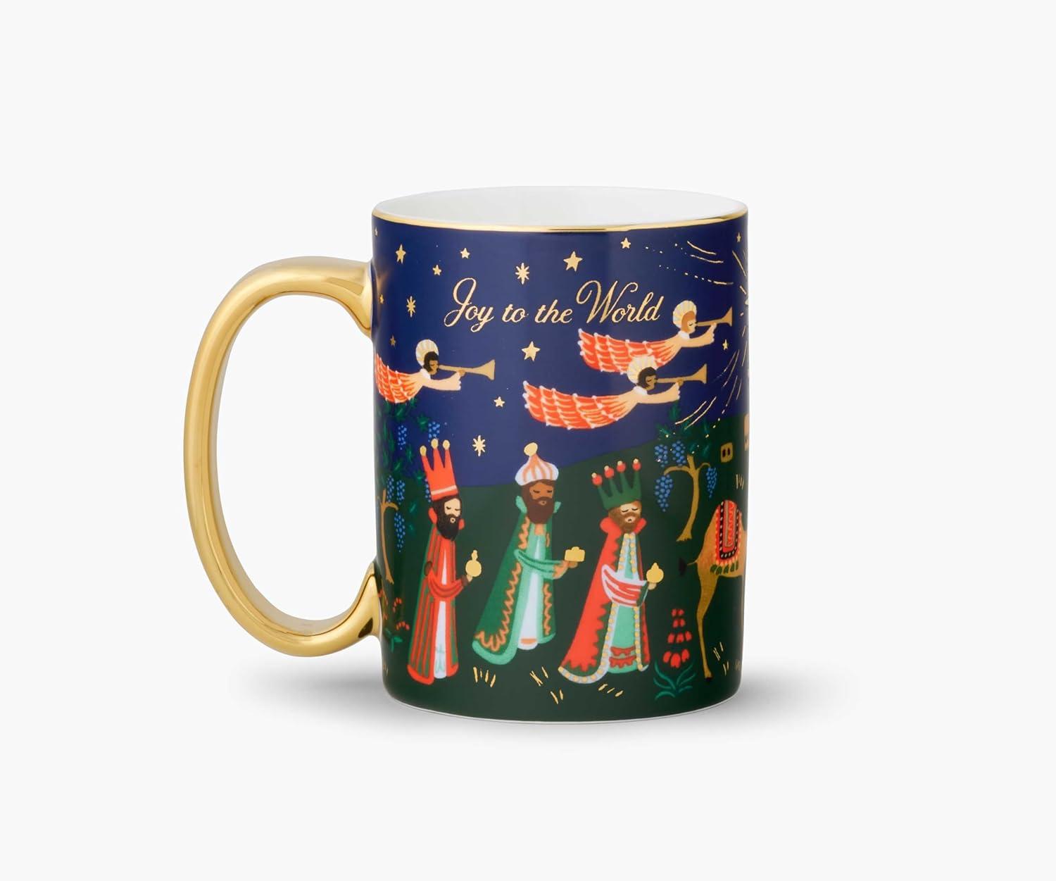 imageRIFLE PAPER CO Christmas Nativity Scene Porcelain Mug Metallic Gold Handle ampamp Feaures Heavy 1lb Mug Holds 16oz Bring Joy and Festive Spirit with Each Sip