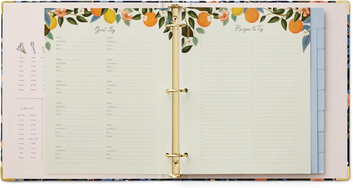 imageRIFLE PAPER CO Citrus Grove Recipe Binder 16 Tabbed Dividers 10 Clear Recipe Card Sleeves 1quot ThreeRing Style 115quotL x 975quotW DoubleSided Pocket Folder and Adhesive Labels Reinforced Corners