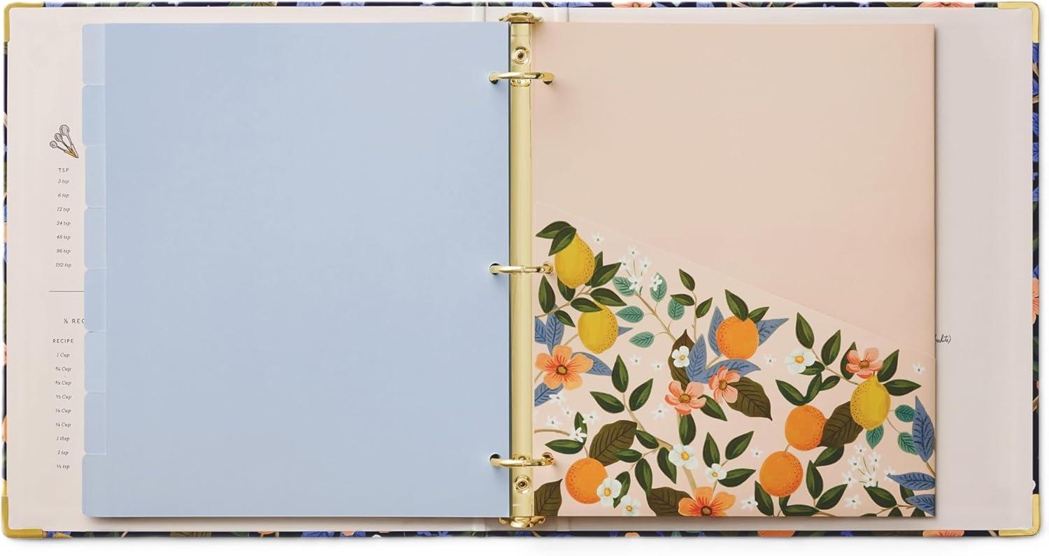 imageRIFLE PAPER CO Citrus Grove Recipe Binder 16 Tabbed Dividers 10 Clear Recipe Card Sleeves 1quot ThreeRing Style 115quotL x 975quotW DoubleSided Pocket Folder and Adhesive Labels Reinforced Corners
