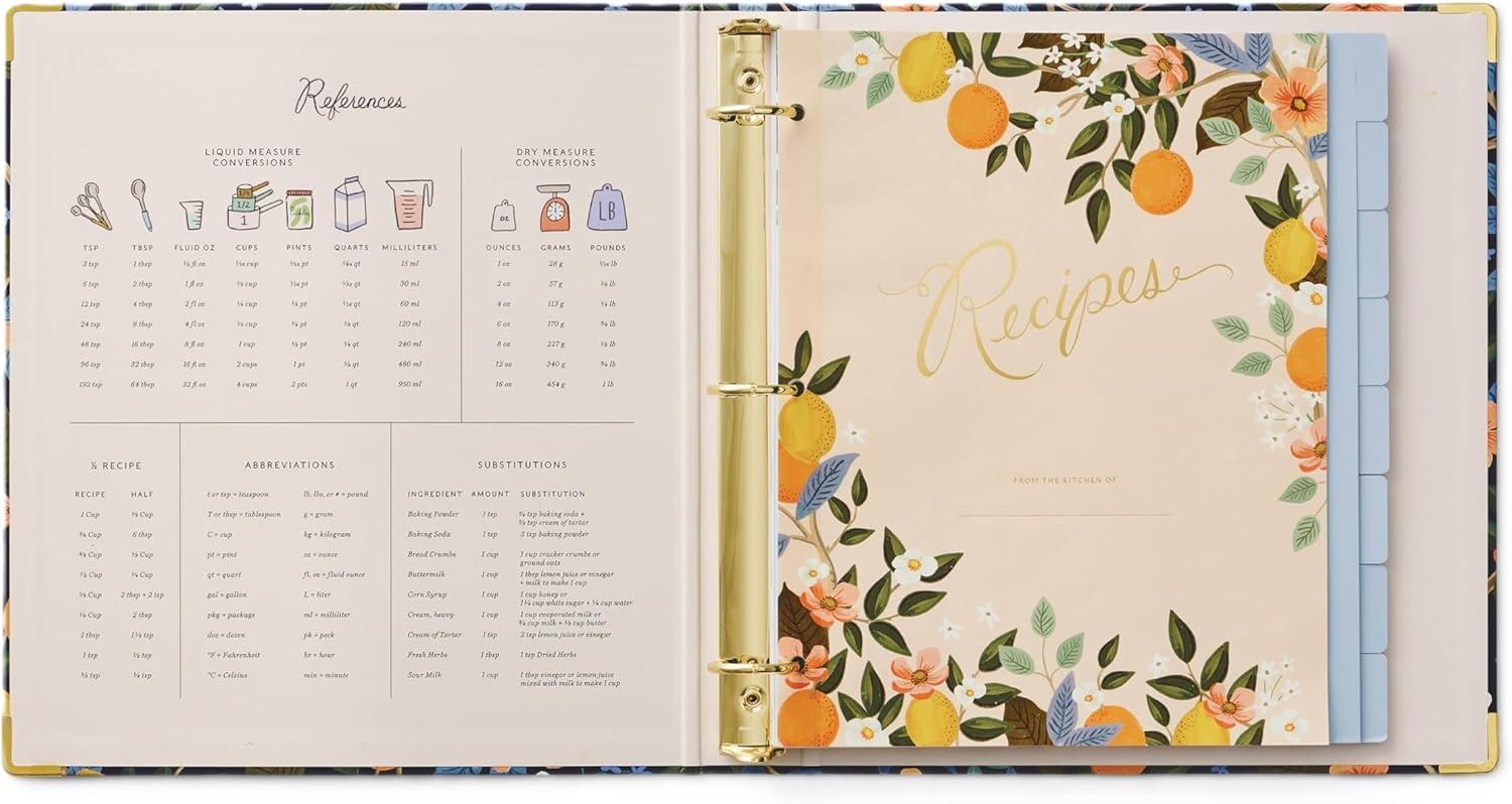 imageRIFLE PAPER CO Citrus Grove Recipe Binder 16 Tabbed Dividers 10 Clear Recipe Card Sleeves 1quot ThreeRing Style 115quotL x 975quotW DoubleSided Pocket Folder and Adhesive Labels Reinforced Corners