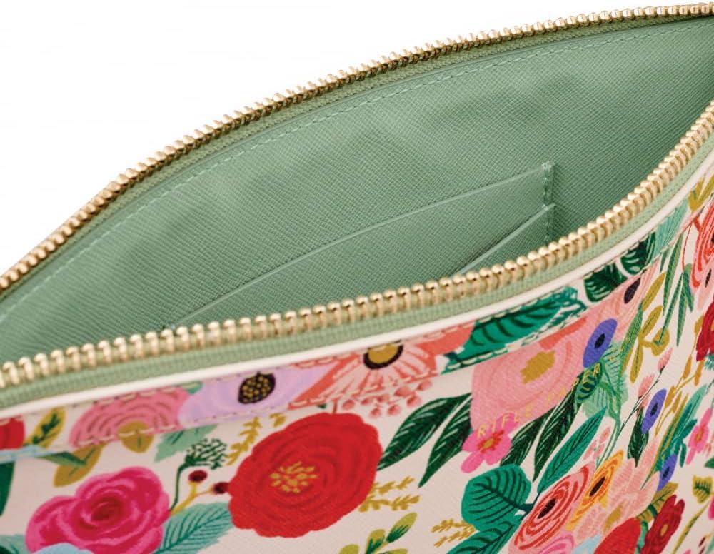 imageRIFLE PAPER CO Clutch 2 Slots for Credit Cards or ID Gold Zipper and Hardware Printed in Full Color with Foil Stamped Logo Wipe Clean 975quot L 7quot W Garden Party