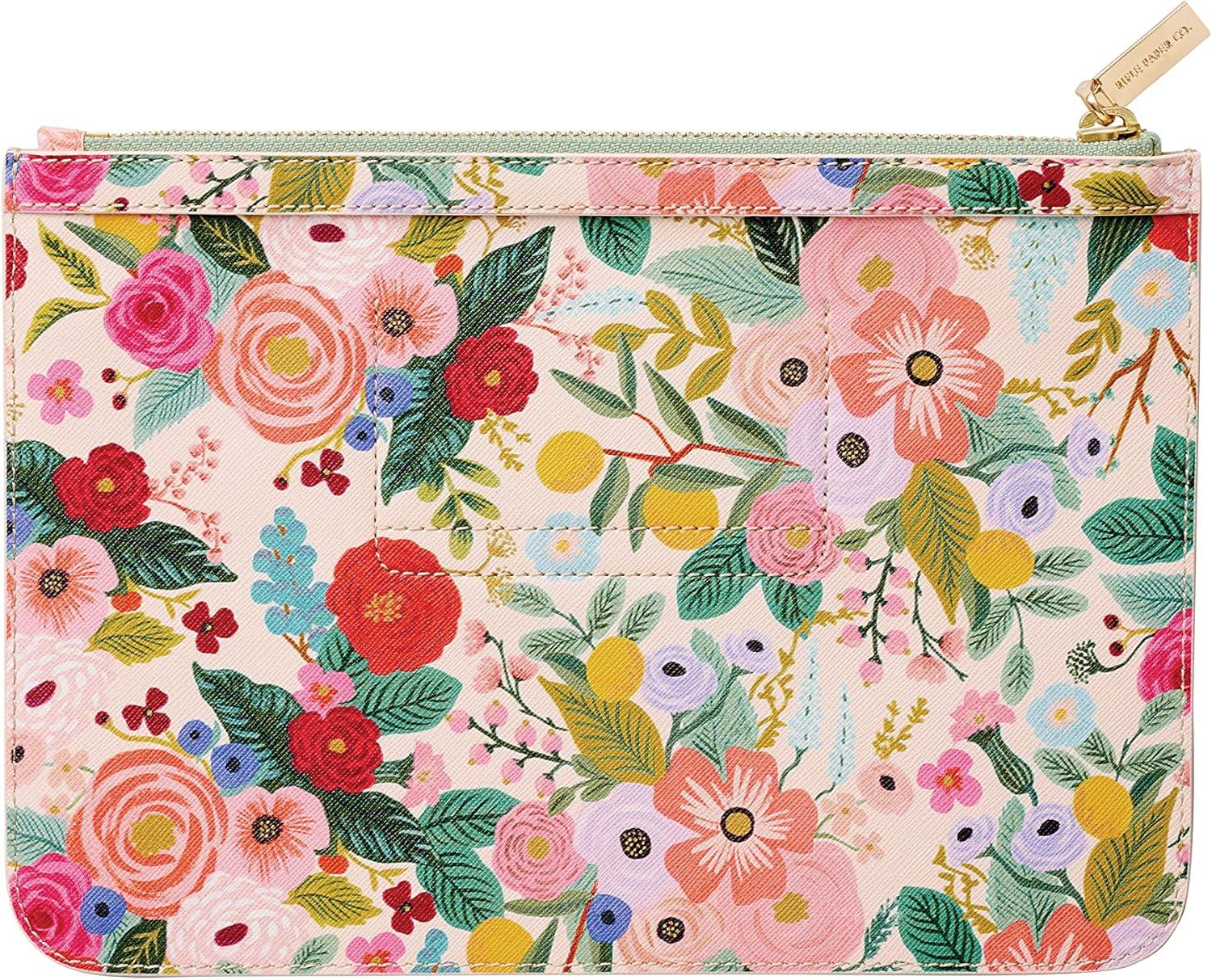 imageRIFLE PAPER CO Clutch 2 Slots for Credit Cards or ID Gold Zipper and Hardware Printed in Full Color with Foil Stamped Logo Wipe Clean 975quot L 7quot W Garden Party