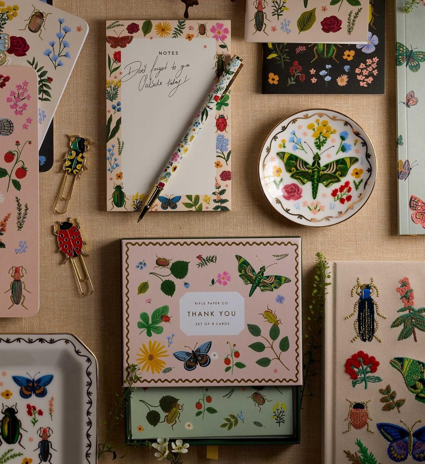 imageRIFLE PAPER CO Curio Embroidered Fabric Sketchbook 108 Blank Pages Grosgrain Ribbon Bookmark and LayFlat Binding Book Cloth Cover with 160 GSM Sketch Paper 1025quot L x 825quot WCurio