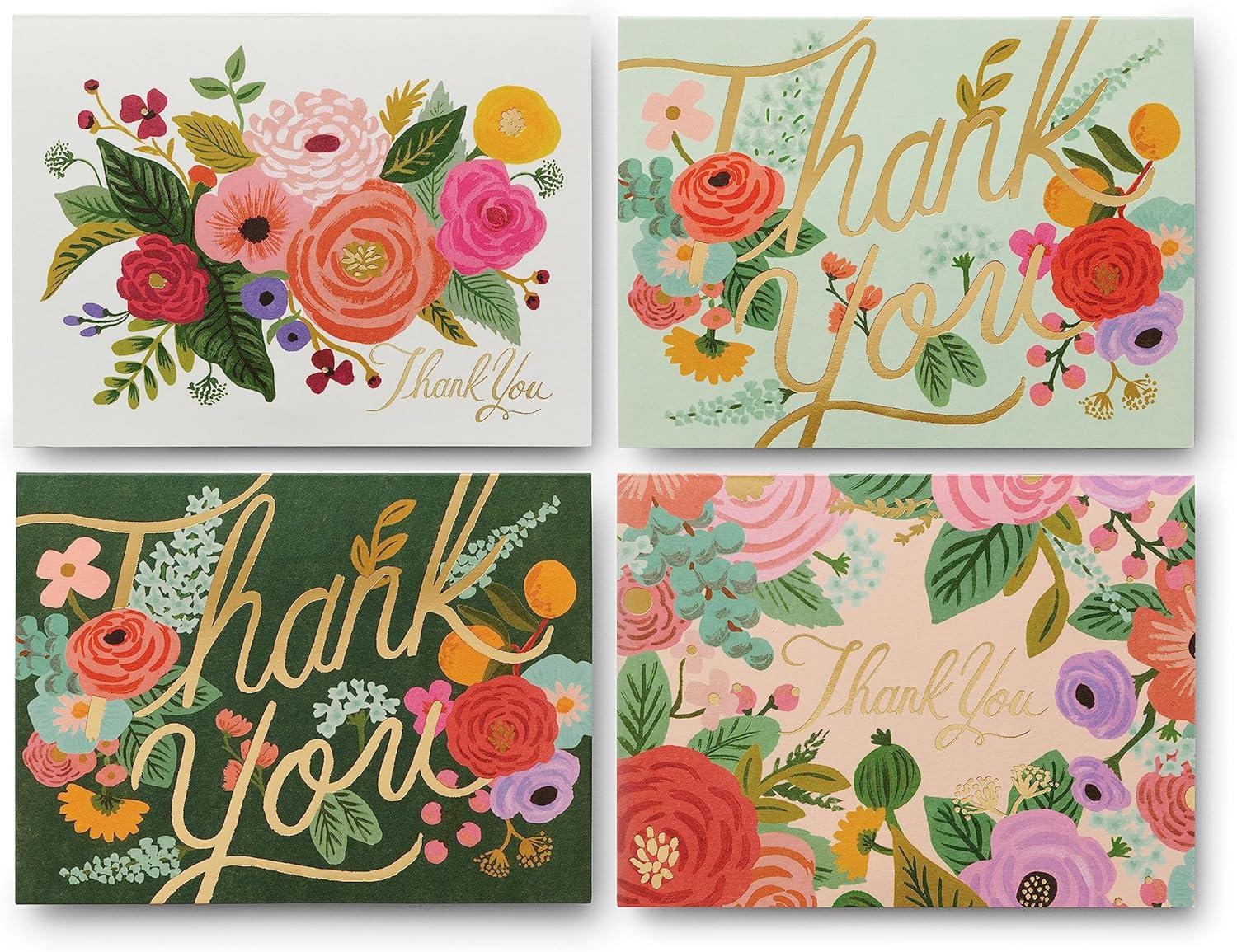 imageRIFLE PAPER CO Curio Thank You Keepsake Card Boxed Set of 8 425quot L x 55quot W Blank Interior Lets Your Thoughtful Handwritten Note Take Center Stage Crafted in the USAGarden Party