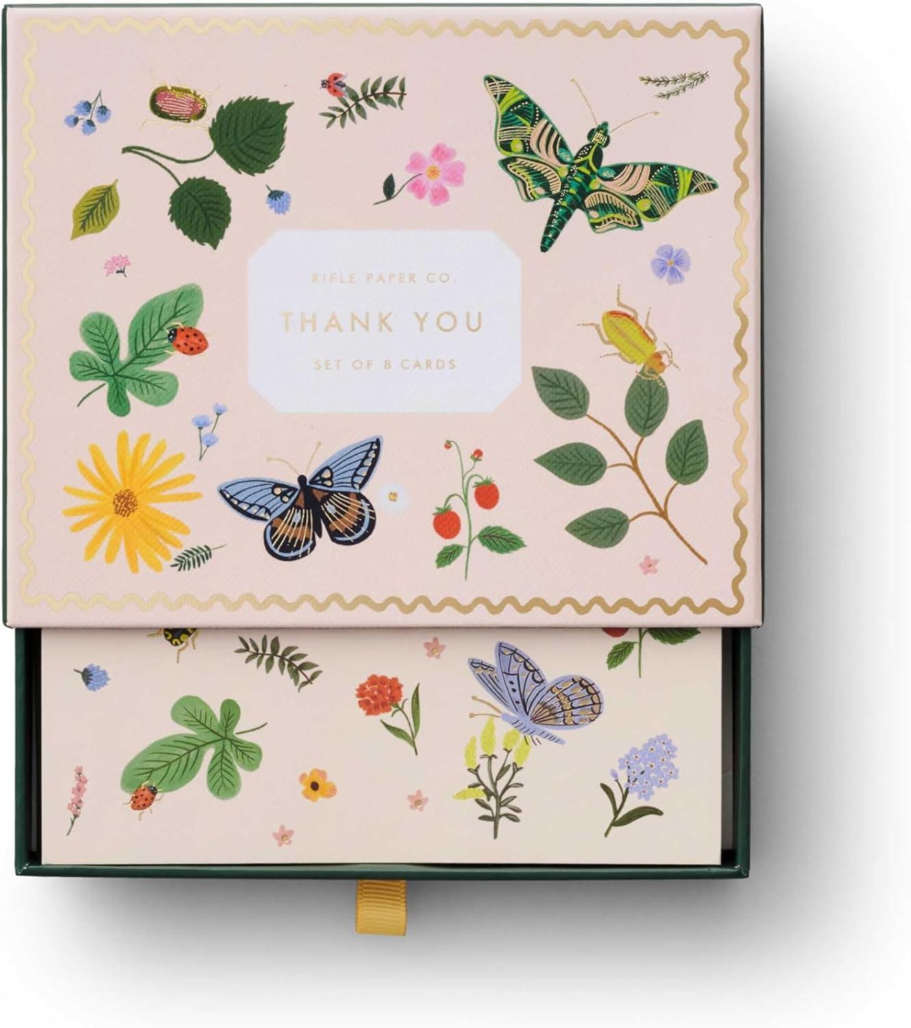 imageRIFLE PAPER CO Curio Thank You Keepsake Card Boxed Set of 8 425quot L x 55quot W Blank Interior Lets Your Thoughtful Handwritten Note Take Center Stage Crafted in the USACurio