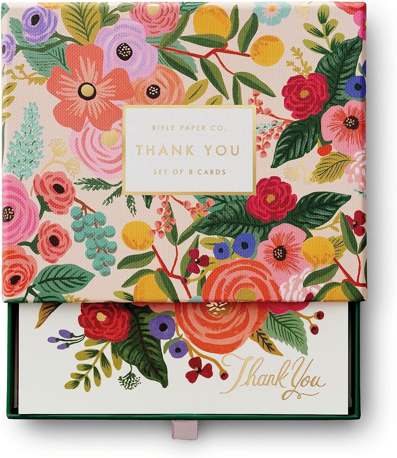 imageRIFLE PAPER CO Curio Thank You Keepsake Card Boxed Set of 8 425quot L x 55quot W Blank Interior Lets Your Thoughtful Handwritten Note Take Center Stage Crafted in the USAGarden Party