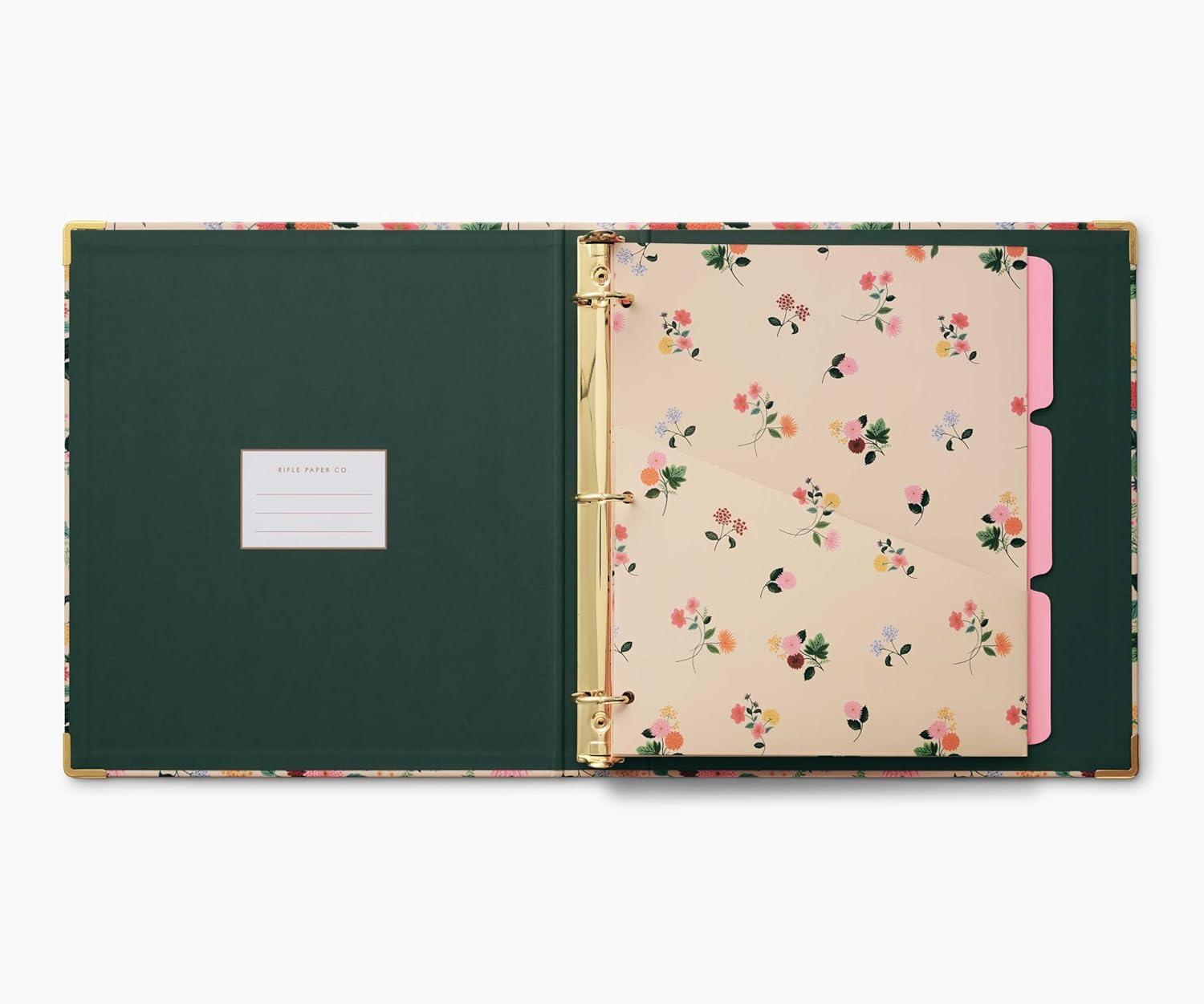imageRIFLE PAPER CO Dahlia Classic Binder 1quot ThreeRing Binder with Illustrated Floral Cover Holds 175 Pages 3 Tabbed Dividers and 6 Adhesive Labels Reinforced Metal Corners