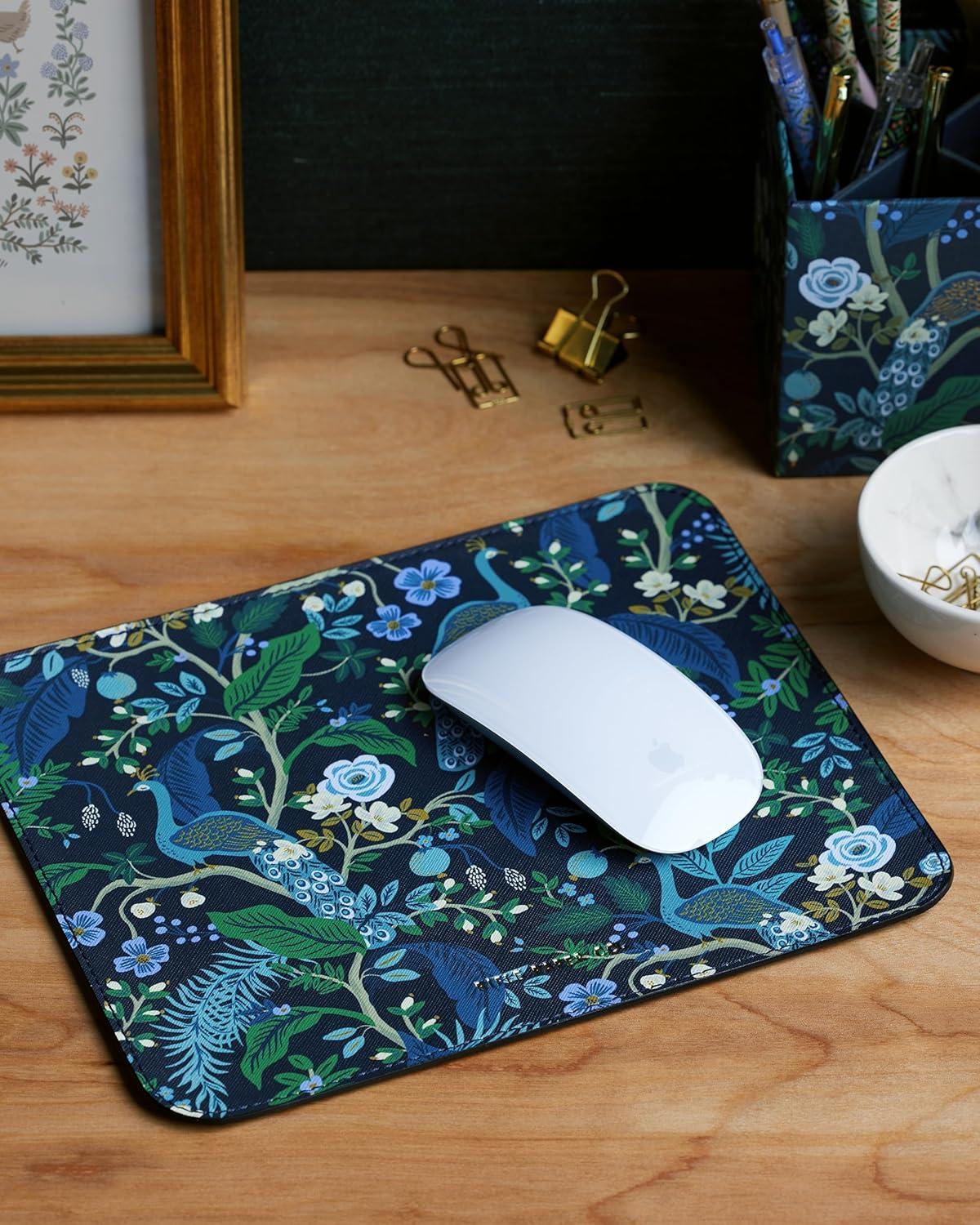 imageRIFLE PAPER CO Dahlia Patterned Mouse Pad Add a Touch of Charm to Your Workspace Smooth Polyurethane Finish Allows Mouse to Glide with NonSlip Rubber Backing DahliaPeacock