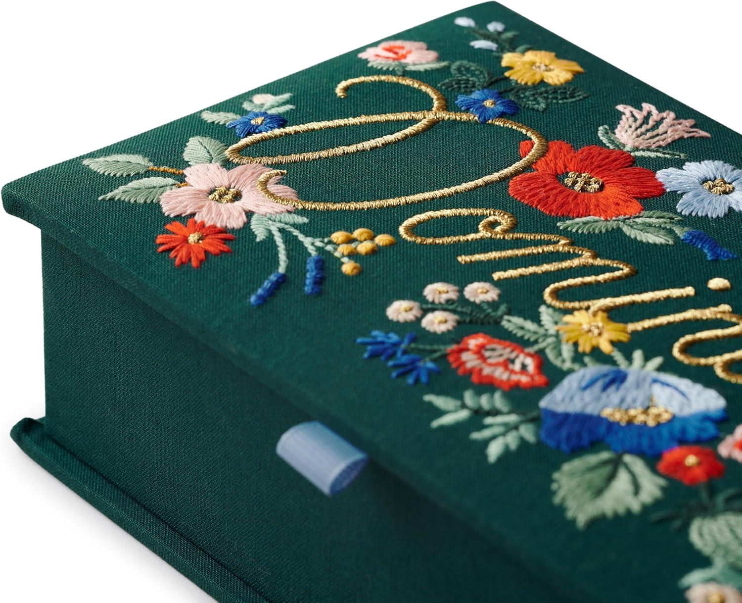 imageRIFLE PAPER CO Dominoes Set 28 Dominoes with Illustrated Designs Packaged in Embroidered Keepsake Box Includes Instruction Card for Games Strawberry Fields