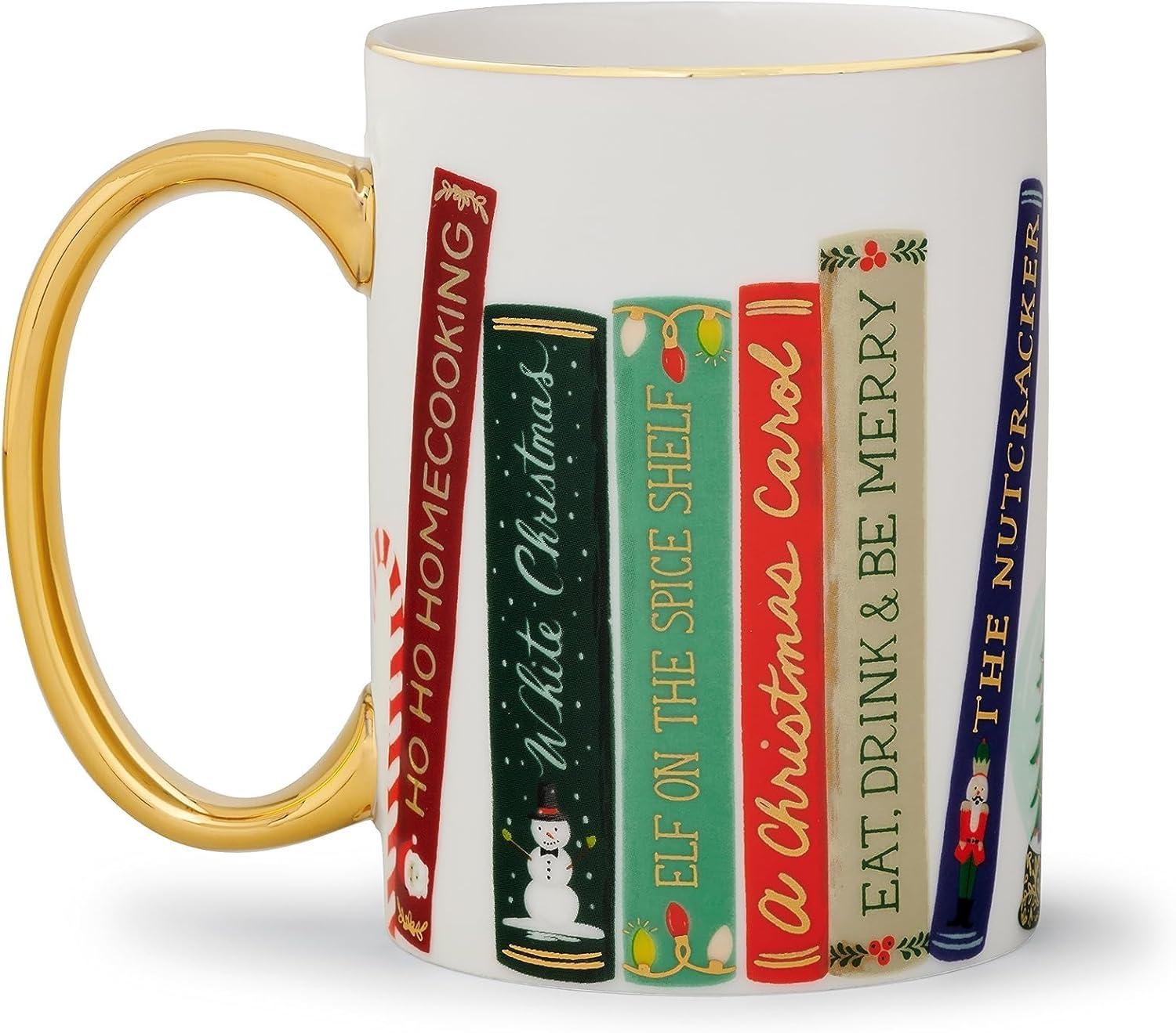 imageRIFLE PAPER CO Festive Book Club Porcelain Mug for Festive Occasions and Gatherings with HolidayThemed Design Gift For Friends and Family During the Winter Holidays