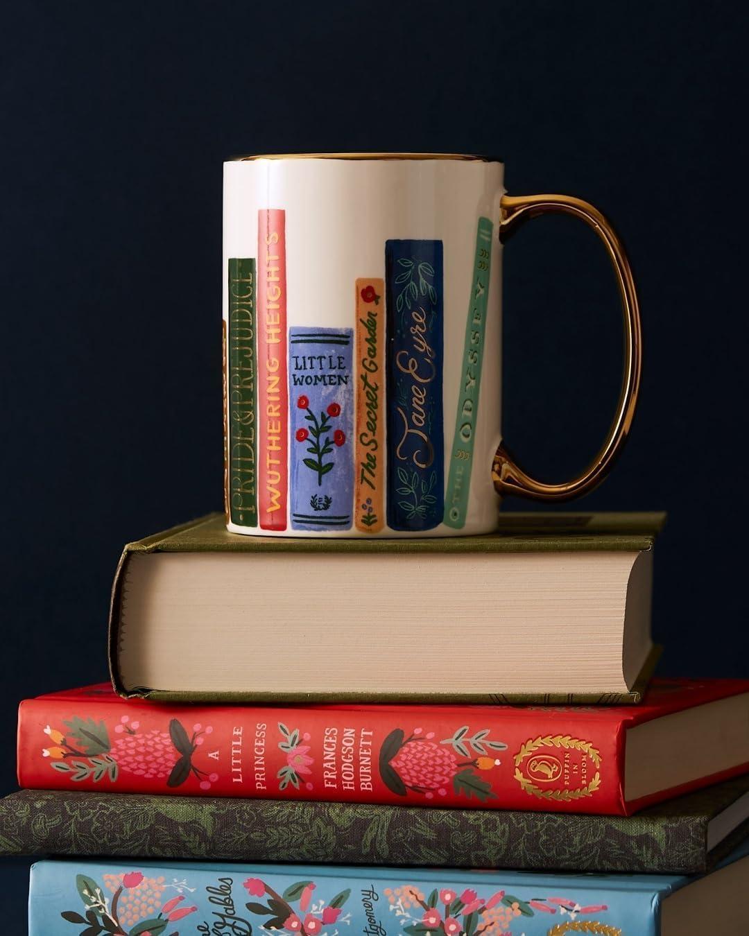 imageRIFLE PAPER CO Festive Book Club Porcelain Mug for Festive Occasions and Gatherings with HolidayThemed Design Gift For Friends and Family During the Winter Holidays