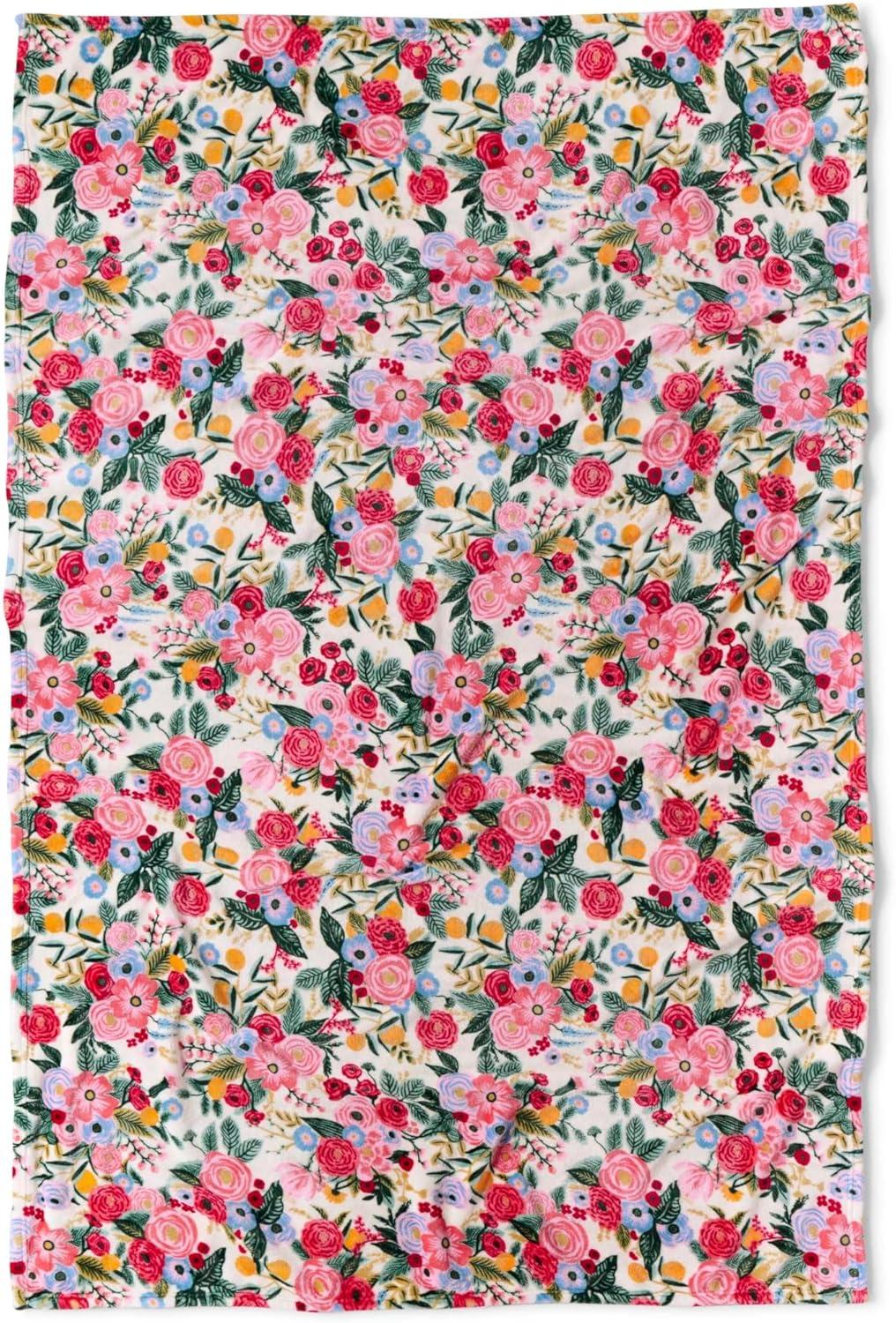 imageRIFLE PAPER CO Fleece Blanket Cozy Up in This Soft Screen Printed Floral Decorative Throw for a Layer of Warmth 100 Polyester 80quot W X 50quot L RosaJuniper Forest