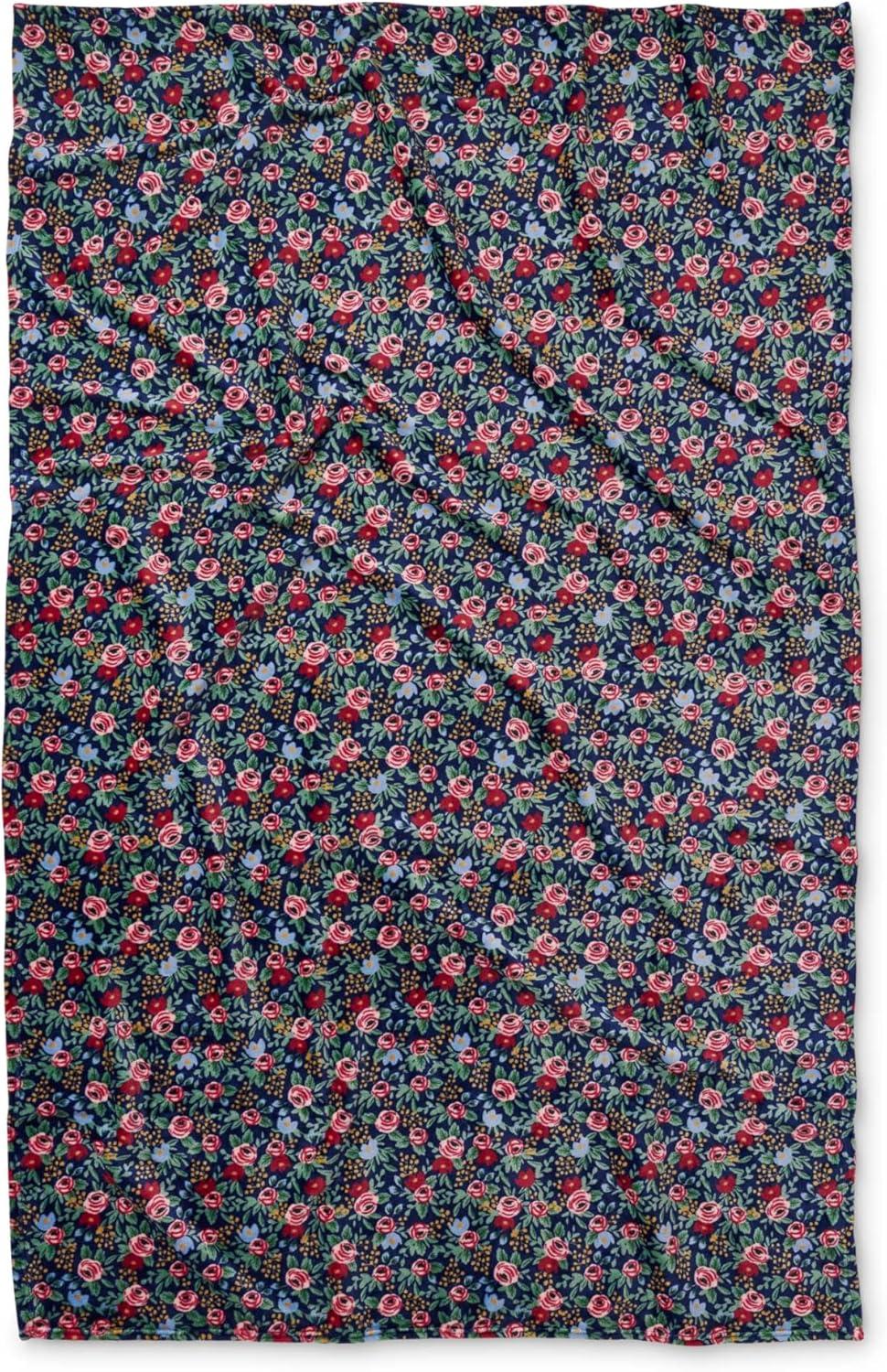 imageRIFLE PAPER CO Fleece Blanket Cozy Up in This Soft Screen Printed Floral Decorative Throw for a Layer of Warmth 100 Polyester 80quot W X 50quot L RosaRosa