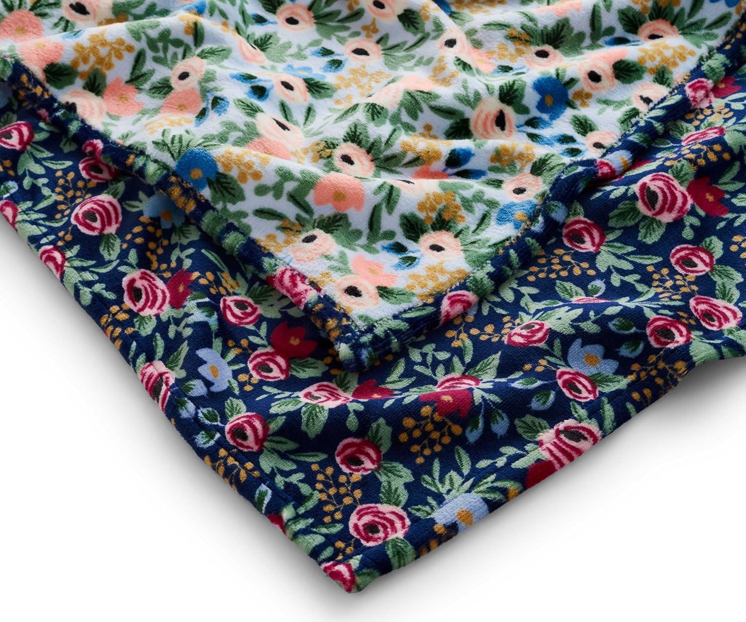 imageRIFLE PAPER CO Fleece Blanket Cozy Up in This Soft Screen Printed Floral Decorative Throw for a Layer of Warmth 100 Polyester 80quot W X 50quot L RosaRosa
