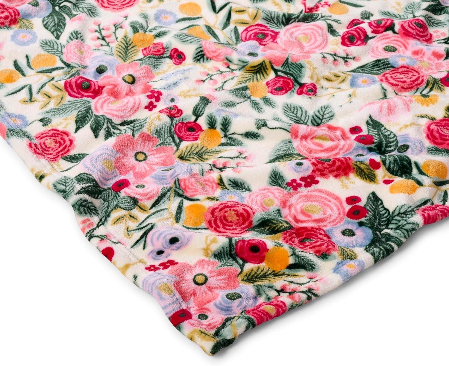 imageRIFLE PAPER CO Fleece Blanket Cozy Up in This Soft Screen Printed Floral Decorative Throw for a Layer of Warmth 100 Polyester 80quot W X 50quot L RosaJuniper Forest