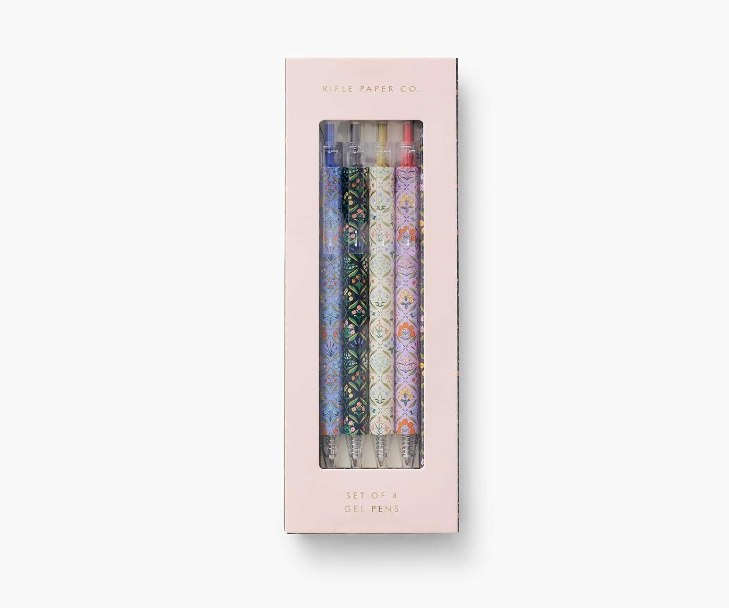 imageRIFLE PAPER CO Garden Party Gel Pen Set Printed in Full Color Four Different Plastic Pens 05 mm Rollerball Tip Pink Orange Red Blue Set of 4Estee