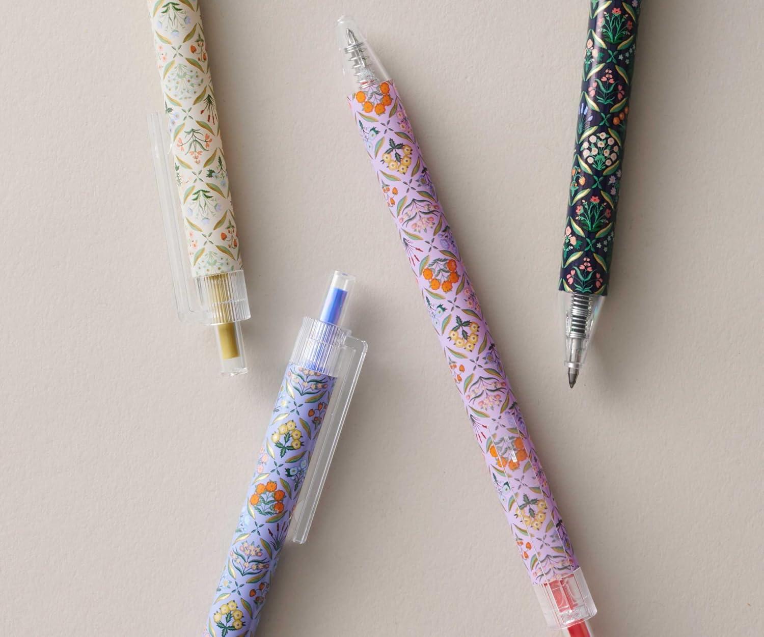 imageRIFLE PAPER CO Garden Party Gel Pen Set Printed in Full Color Four Different Plastic Pens 05 mm Rollerball Tip Pink Orange Red Blue Set of 4Estee