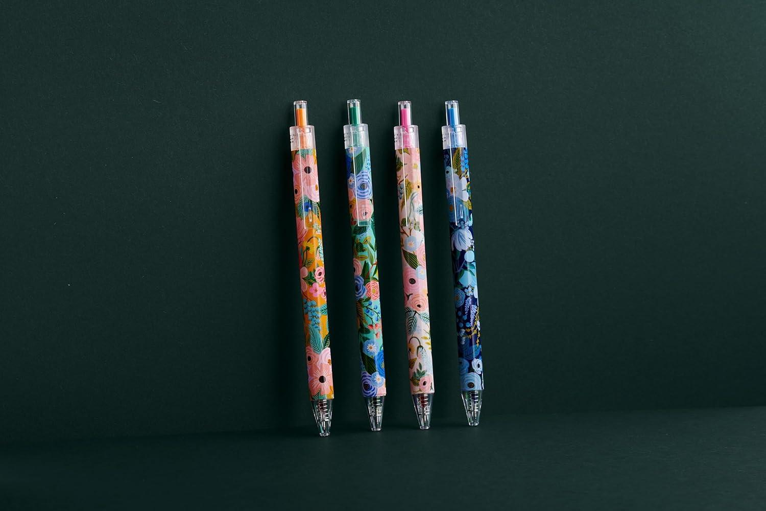 imageRIFLE PAPER CO Garden Party Gel Pen Set Printed in Full Color Four Different Plastic Pens 05 mm Rollerball Tip Pink Orange Red Blue Set of 4Garden Party