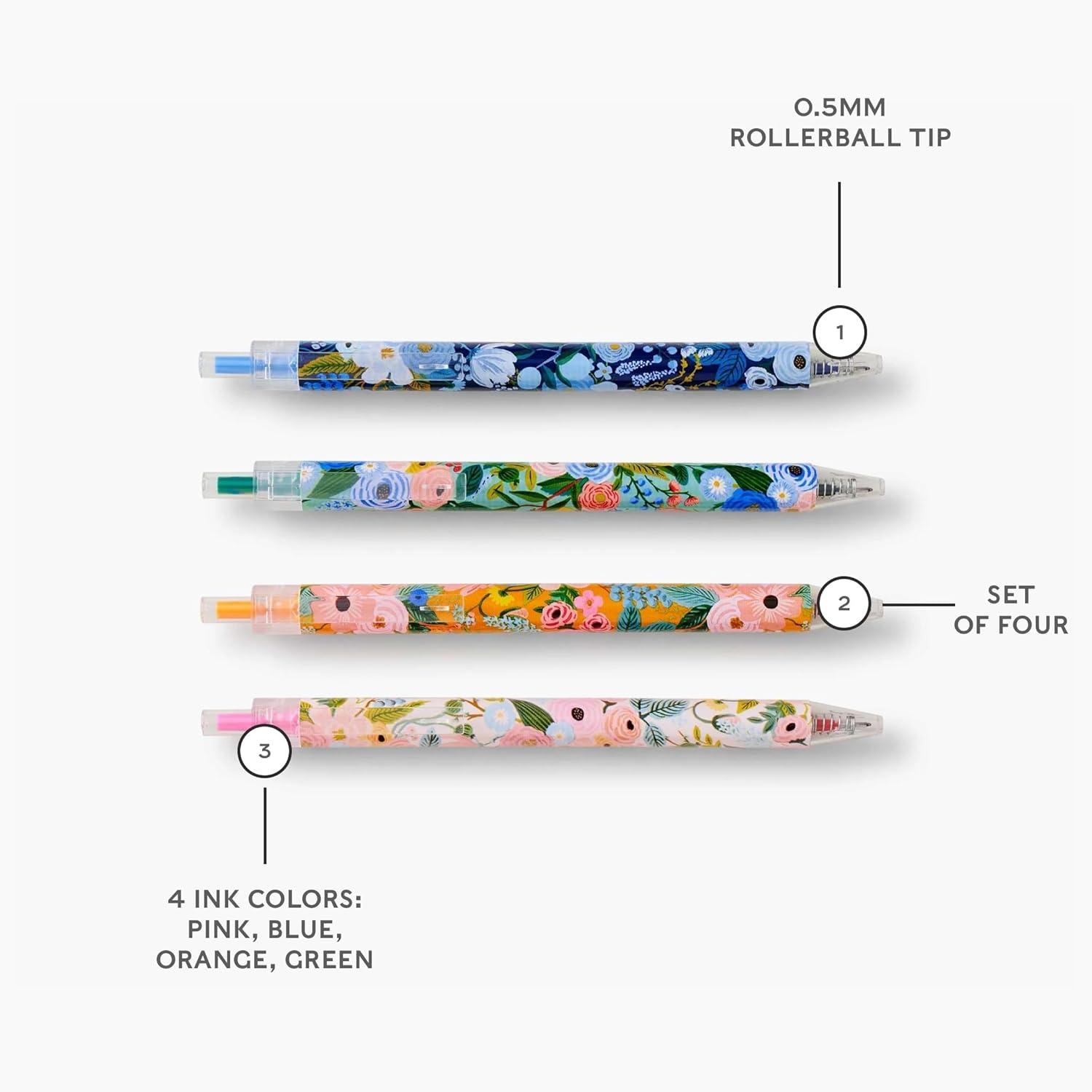 imageRIFLE PAPER CO Garden Party Gel Pen Set Printed in Full Color Four Different Plastic Pens 05 mm Rollerball Tip Pink Orange Red Blue Set of 4Garden Party