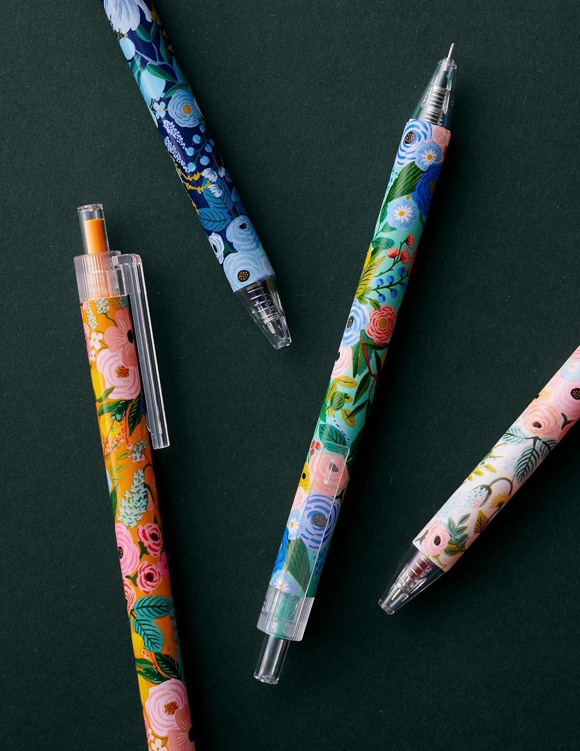 imageRIFLE PAPER CO Garden Party Gel Pen Set Printed in Full Color Four Different Plastic Pens 05 mm Rollerball Tip Pink Orange Red Blue Set of 4Garden Party