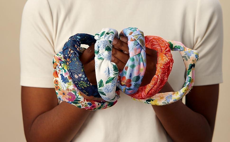 imageRIFLE PAPER CO Garden Party Knotted Headband Bright Floral Pattern Design Printed Fabric Over Structured Full Polyester on Durable Plastic Band 1 Count