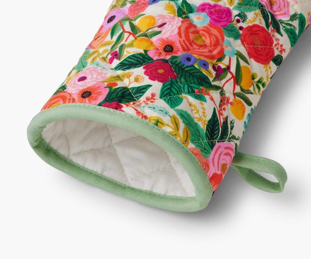imageRIFLE PAPER CO Garden Party Oven Mitt and Potholder Set HandPainted Floral Design 100 Cotton Shell Polycotton Lining HeatResistant to 450F Diamond Quilted Machine Washable Hanging Loop