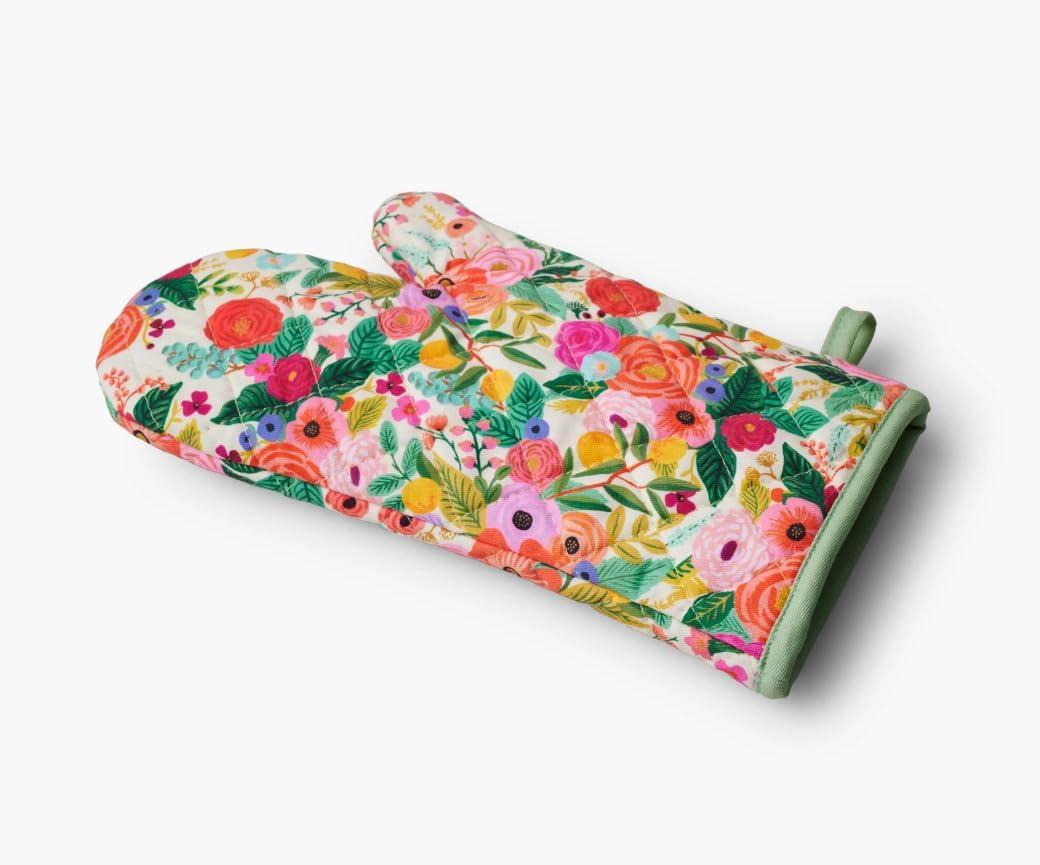 imageRIFLE PAPER CO Garden Party Oven Mitt and Potholder Set HandPainted Floral Design 100 Cotton Shell Polycotton Lining HeatResistant to 450F Diamond Quilted Machine Washable Hanging Loop