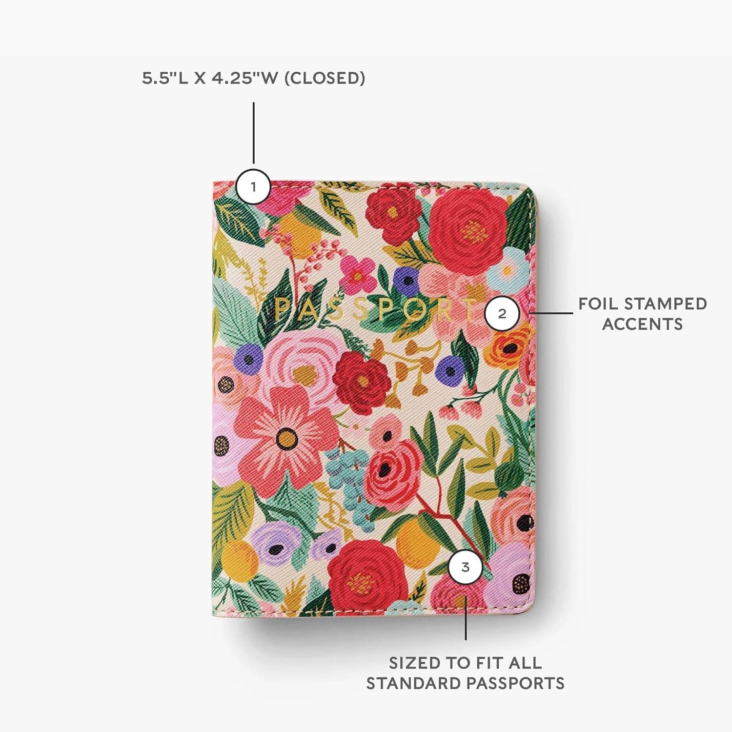 imageRIFLE PAPER CO Garden Party Passport Holder Travel Essentials for Women Card and Passport Anti Theft Wallet Sized to Fit All Standard Passports 55quot L x 425quot W ClosedGarden Party