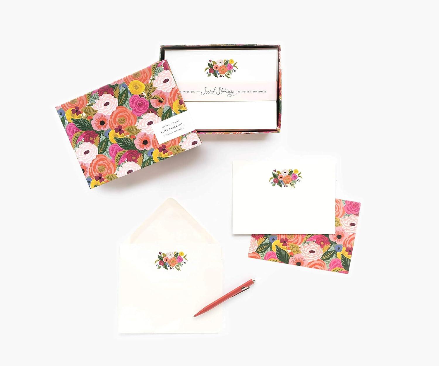 imageRIFLE PAPER CO Garden Party Social Stationery Box Set Our Social Stationery Set Includes 12 CoverWeight Flat Notes and Envelopes Inside a Matching BoxJuliet Rose