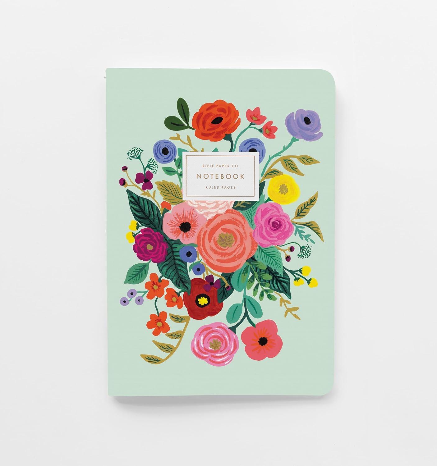 imageRIFLE PAPER CO Garden Party Stitched Notebook Set Set Of 3 Colorful Notebooks 64 Ruled Pages With Gold Ink Full Color Canvas Cover With White Text Paper Interior 6quot W 85quot LMulticolor