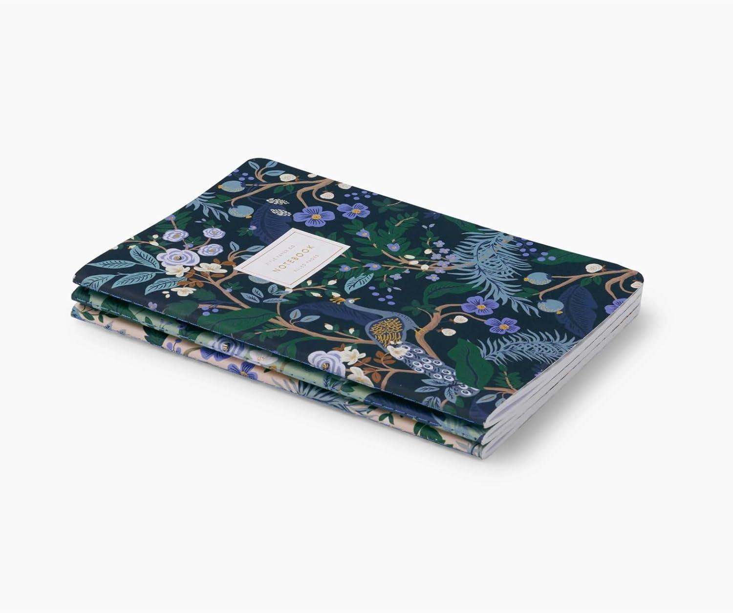 imageRIFLE PAPER CO Garden Party Stitched Notebook Set Set Of 3 Colorful Notebooks 64 Ruled Pages With Gold Ink Full Color Canvas Cover With White Text Paper Interior 6quot W 85quot LPeacock
