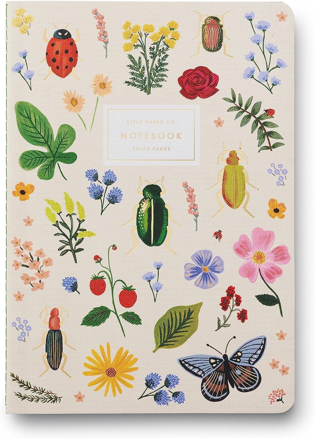 imageRIFLE PAPER CO Garden Party Stitched Notebook Set Set Of 3 Colorful Notebooks 64 Ruled Pages With Gold Ink Full Color Canvas Cover With White Text Paper Interior 6quot W 85quot LCurio