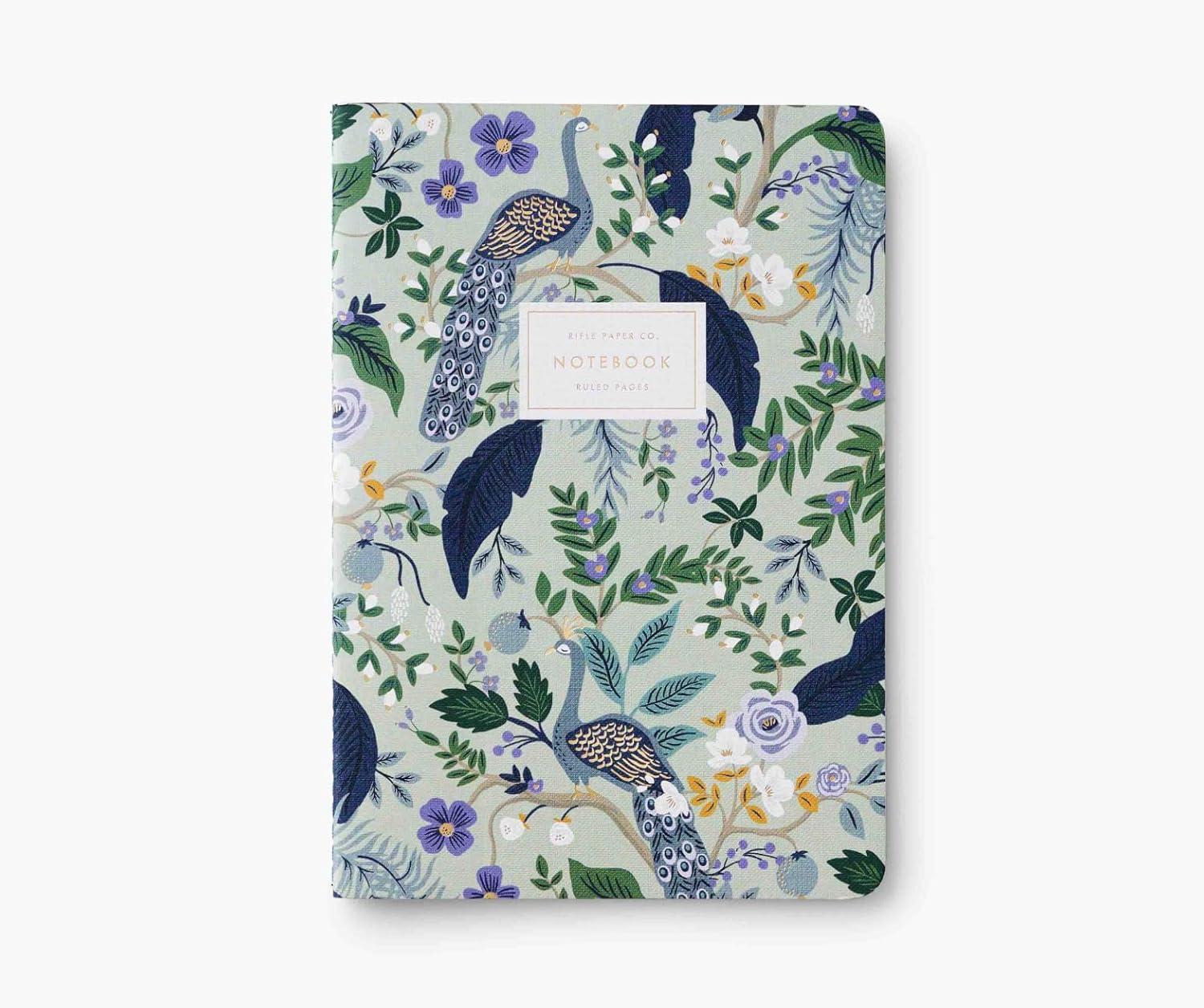 imageRIFLE PAPER CO Garden Party Stitched Notebook Set Set Of 3 Colorful Notebooks 64 Ruled Pages With Gold Ink Full Color Canvas Cover With White Text Paper Interior 6quot W 85quot LPeacock