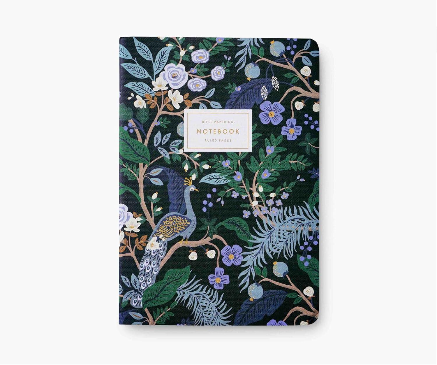 imageRIFLE PAPER CO Garden Party Stitched Notebook Set Set Of 3 Colorful Notebooks 64 Ruled Pages With Gold Ink Full Color Canvas Cover With White Text Paper Interior 6quot W 85quot LPeacock