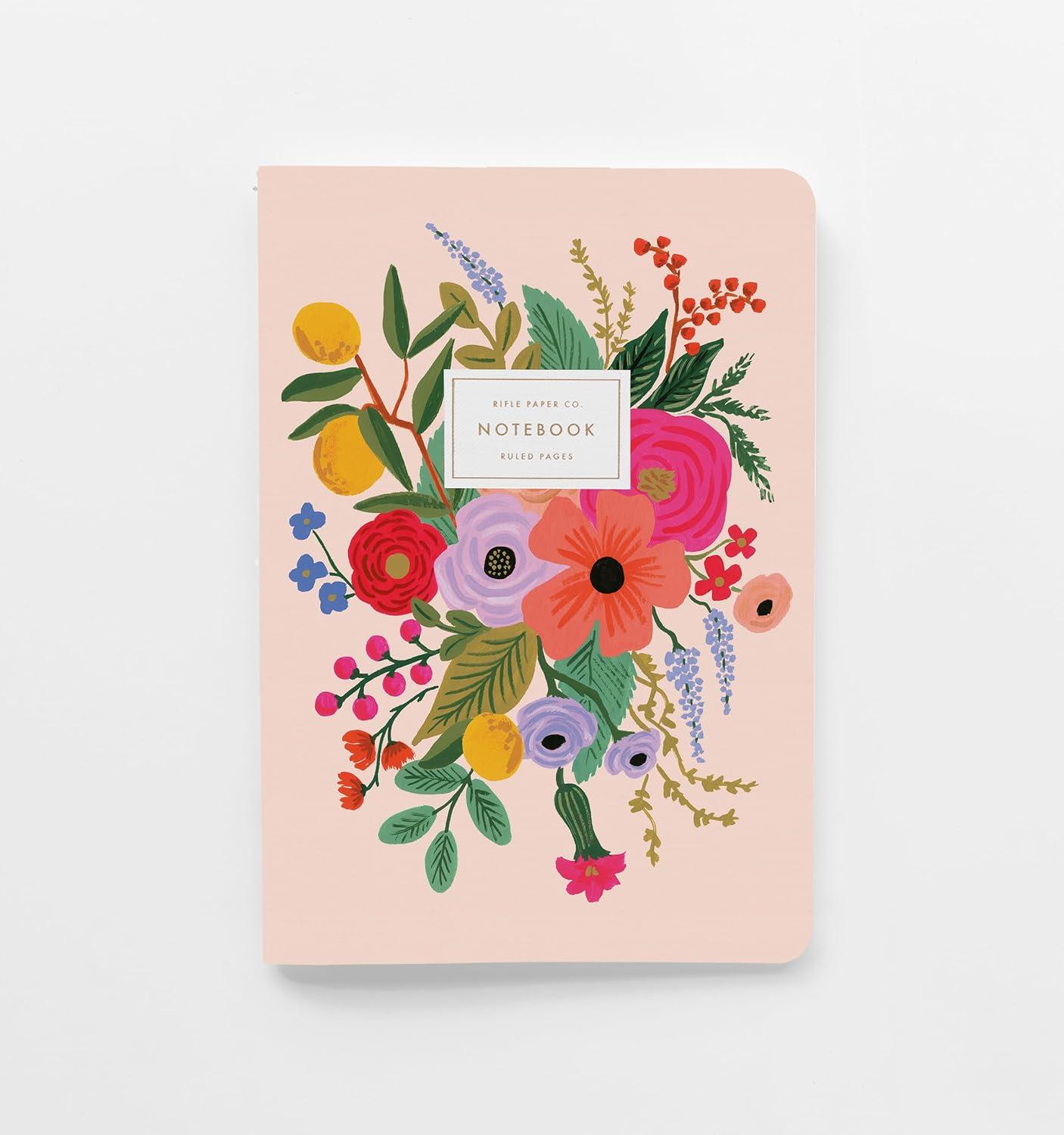 imageRIFLE PAPER CO Garden Party Stitched Notebook Set Set Of 3 Colorful Notebooks 64 Ruled Pages With Gold Ink Full Color Canvas Cover With White Text Paper Interior 6quot W 85quot LMulticolor