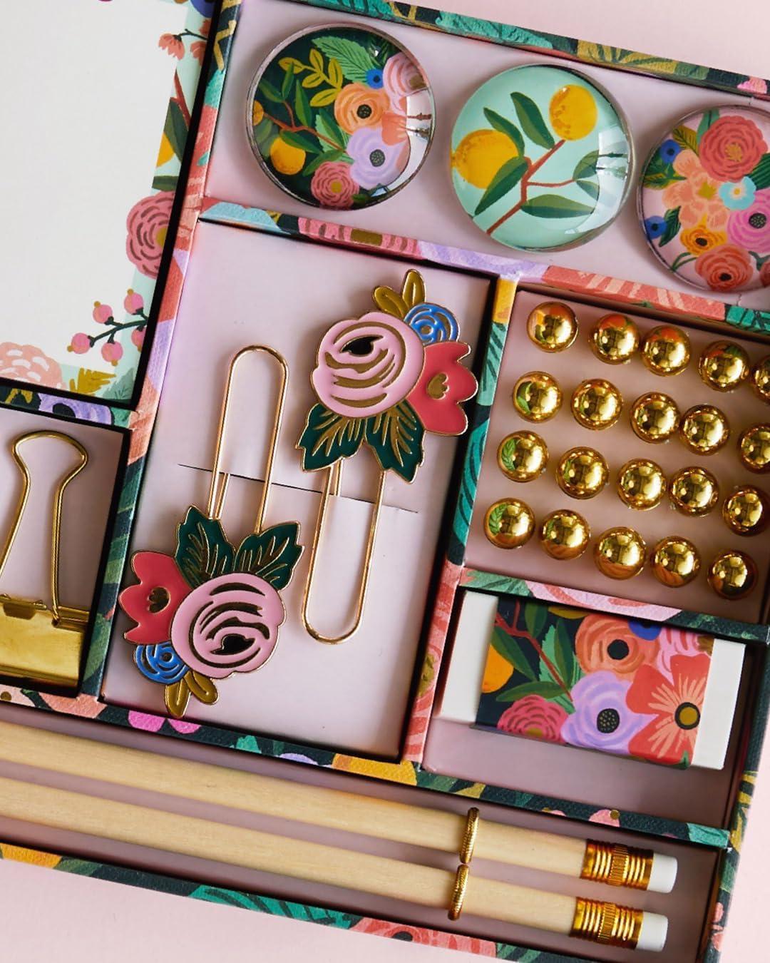 imageRIFLE PAPER CO Garden Party Tackle Box Home Desk and Office Supply Kit Stay Organized with Pencils Push Pins Binder Clips Paper Clips Magnets and MoreGarden Party