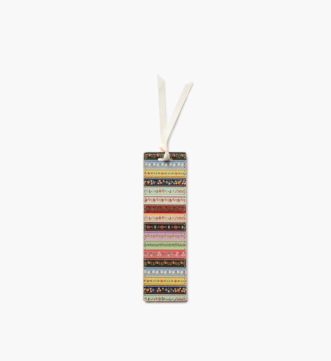 imageRIFLE PAPER CO Gemma Bookmark 6quot L x 175quot W Saffiano PU with a Grosgrain Ribbon Metallic Gold Foil Logo Perfect for Book Lovers Writers ampamp Readers