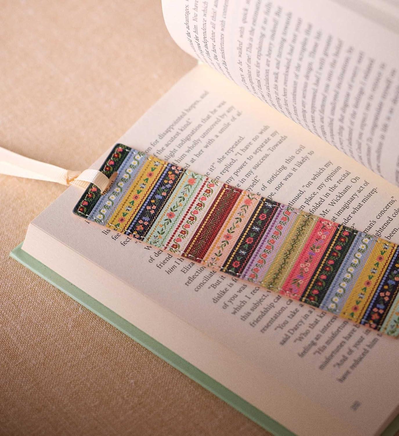 imageRIFLE PAPER CO Gemma Bookmark 6quot L x 175quot W Saffiano PU with a Grosgrain Ribbon Metallic Gold Foil Logo Perfect for Book Lovers Writers ampamp Readers