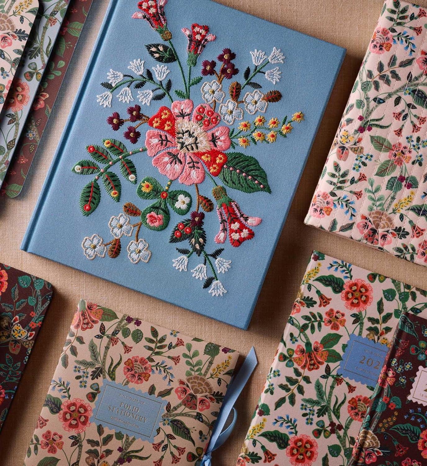 imageRIFLE PAPER CO Gracie Embroidered Sketchbook 108 Blank Pages for Sketching 1025quot L x 825quot W Cloth Cover with Floral Embroidery Includes Grosgrain Ribbon Bookmark