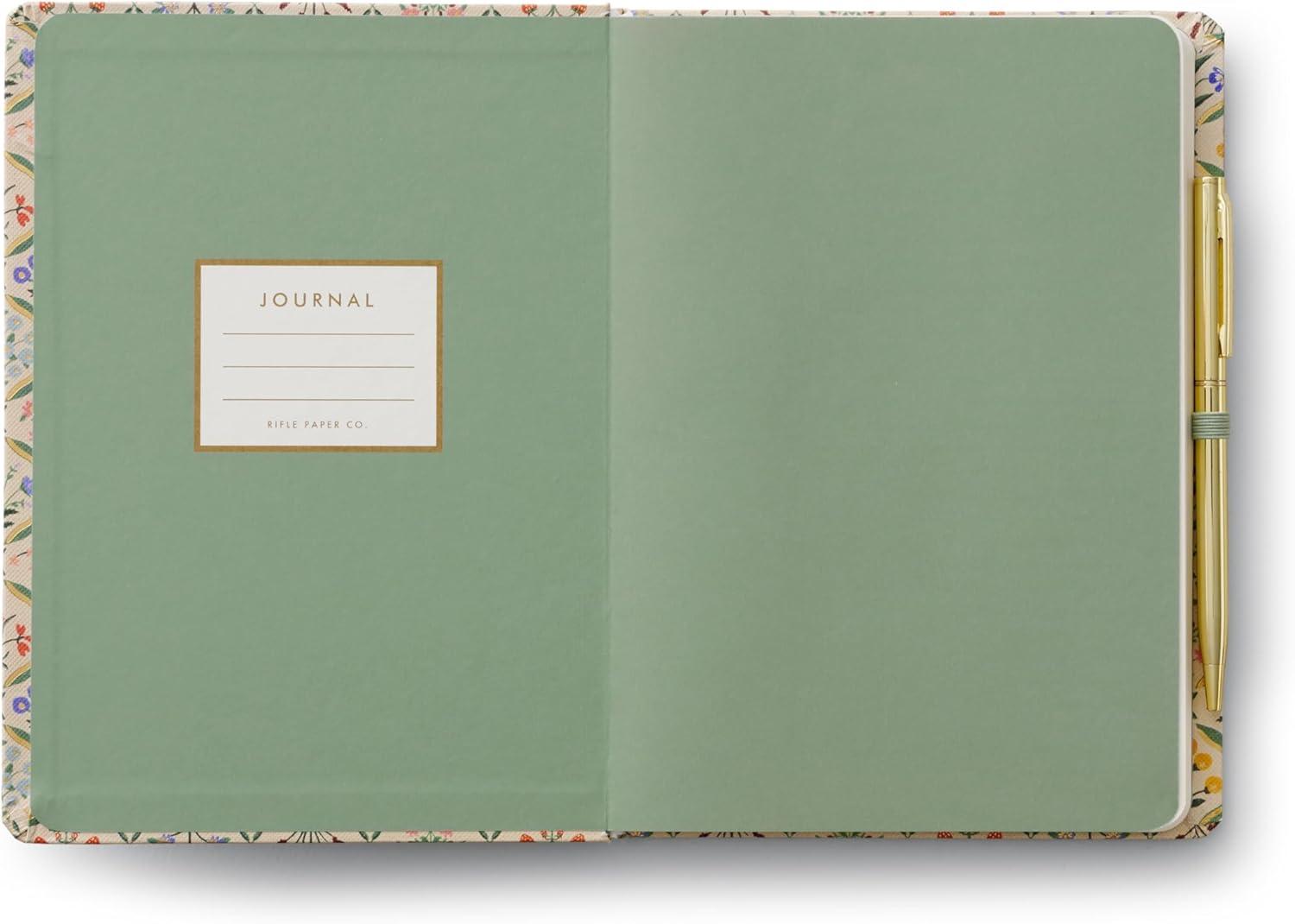 imageRIFLE PAPER CO Journal with Pen Hardcover Journal with Foil Accents 144 Pages Elastic Band Closure Pocket for Extra Storage Patterned in Floral RosaEstee
