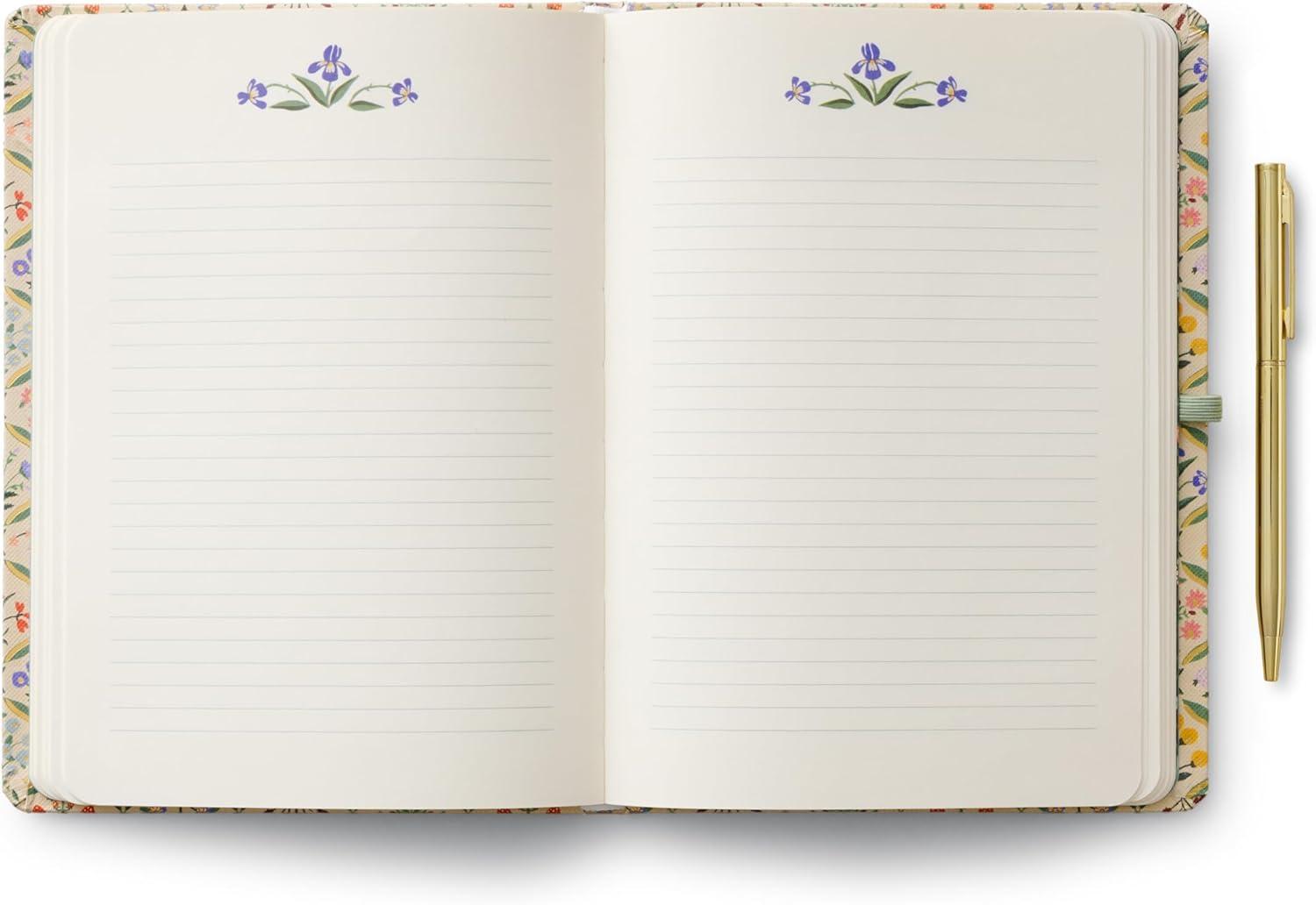 imageRIFLE PAPER CO Journal with Pen Hardcover Journal with Foil Accents 144 Pages Elastic Band Closure Pocket for Extra Storage Patterned in Floral RosaEstee