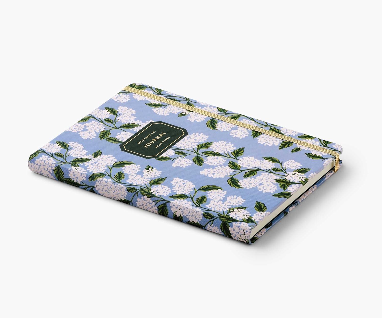 imageRIFLE PAPER CO Journal with Pen Hardcover Journal with Foil Accents 144 Pages Elastic Band Closure Pocket for Extra Storage Patterned in Floral RosaHydrangea