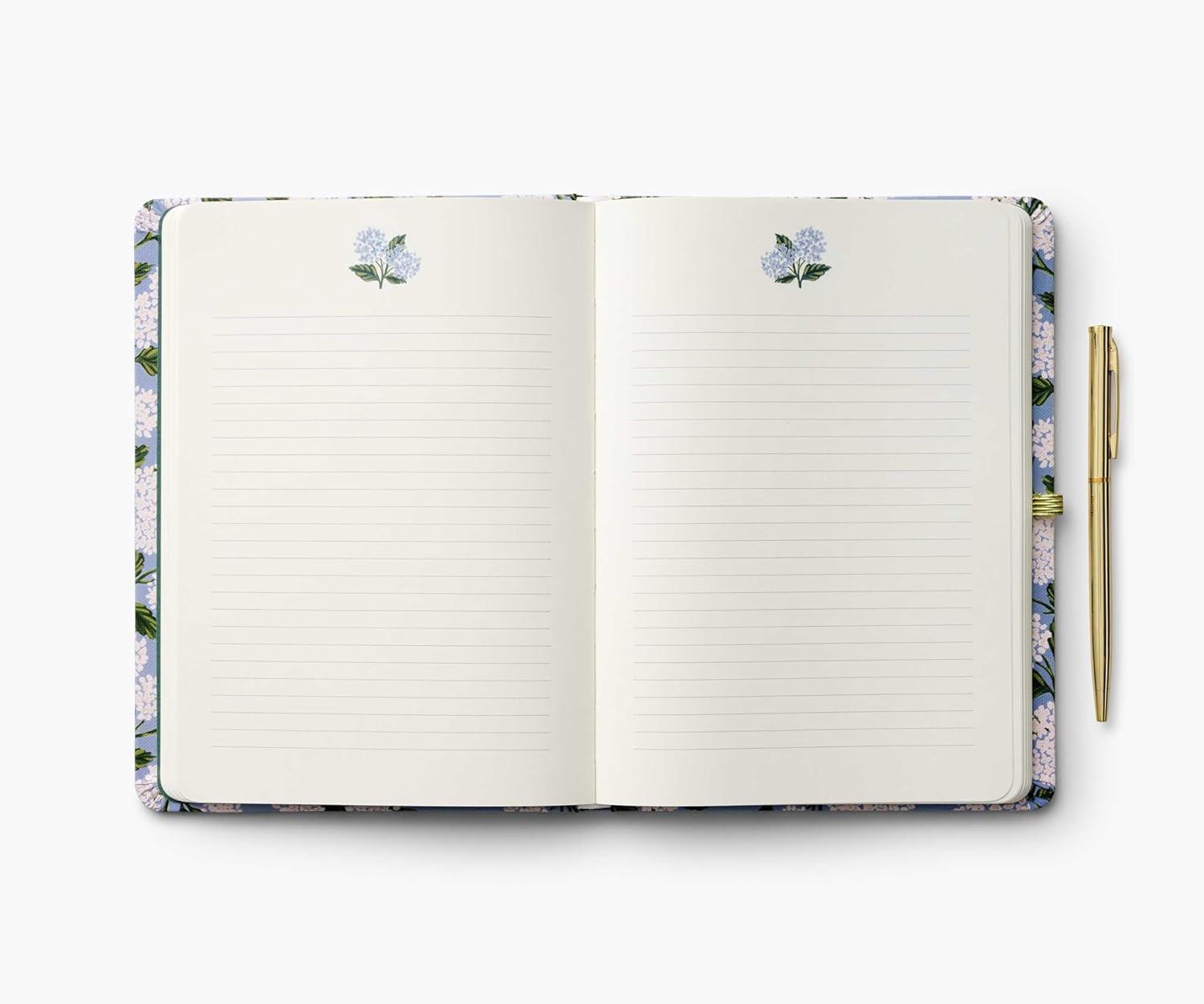 imageRIFLE PAPER CO Journal with Pen Hardcover Journal with Foil Accents 144 Pages Elastic Band Closure Pocket for Extra Storage Patterned in Floral RosaHydrangea