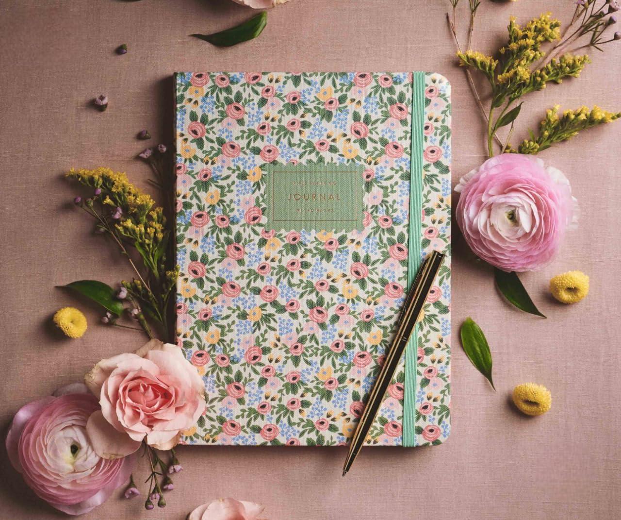 imageRIFLE PAPER CO Journal with Pen Hardcover Journal with Foil Accents 144 Pages Elastic Band Closure Pocket for Extra Storage Patterned in Floral RosaRosa