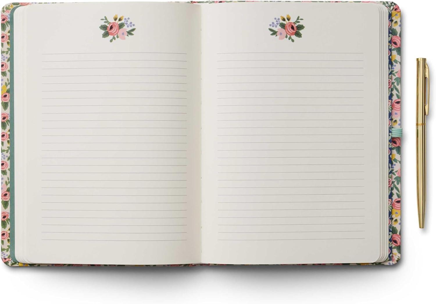 imageRIFLE PAPER CO Journal with Pen Hardcover Journal with Foil Accents 144 Pages Elastic Band Closure Pocket for Extra Storage Patterned in Floral RosaRosa