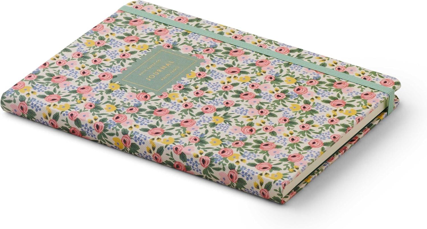imageRIFLE PAPER CO Journal with Pen Hardcover Journal with Foil Accents 144 Pages Elastic Band Closure Pocket for Extra Storage Patterned in Floral RosaRosa